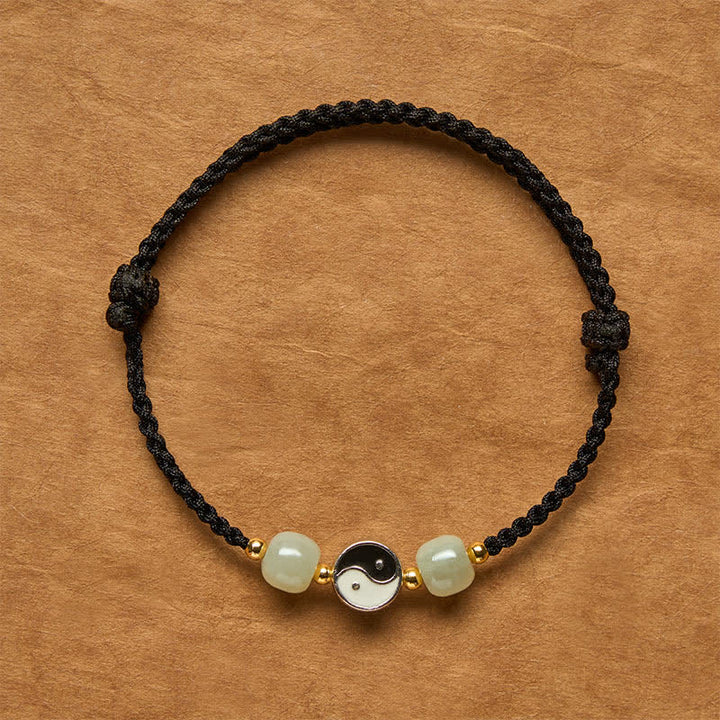 Buddha Stones Bracelet d'équilibre en alliage Yin Yang, perles de jade Hetian et cordon rouge - Corde noire - 6,3-7,1 pouces (16-18 cm) - image 11