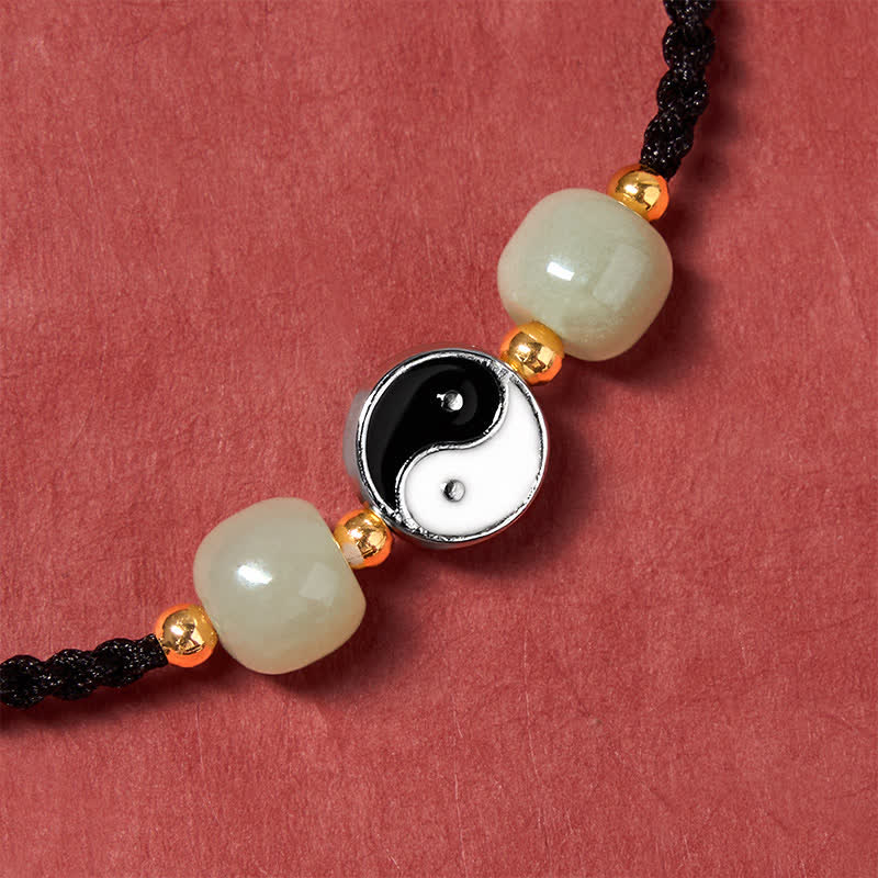 Buddha Stones Bracelet d'équilibre en alliage Yin Yang, perles de jade Hetian et cordon rouge - image 16