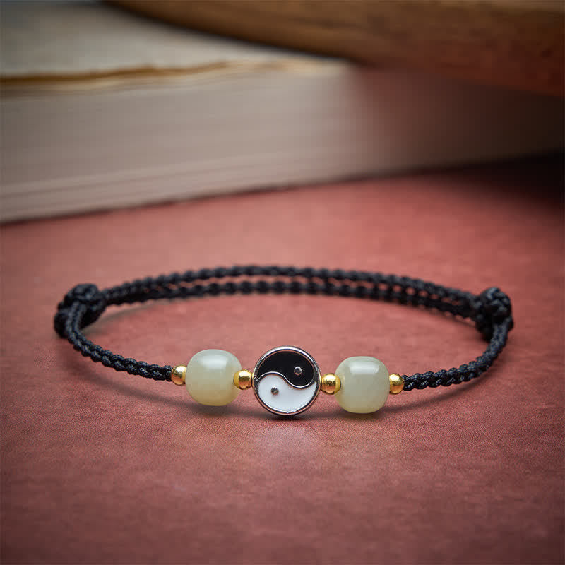 Buddha Stones Bracelet d'équilibre en alliage Yin Yang, perles de jade Hetian et cordon rouge - image 14
