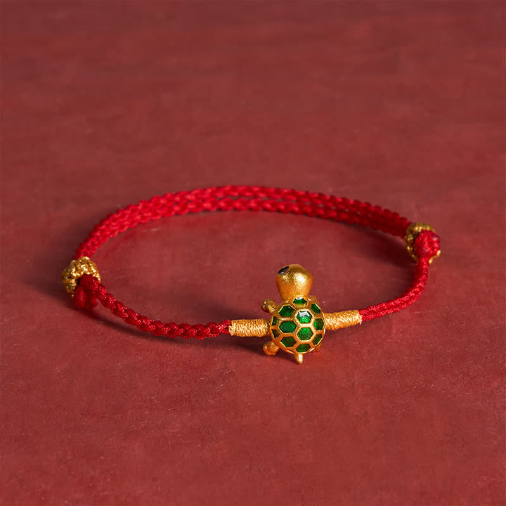 Buddha Stones Bracelet porte-bonheur en forme de tortue rouge tressée - image 4