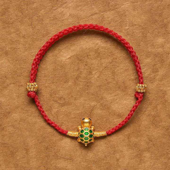 Buddha Stones Bracelet porte-bonheur en forme de tortue rouge tressée - Bracelet Tortue (Tour de poignet : 16-18 cm) - image 0