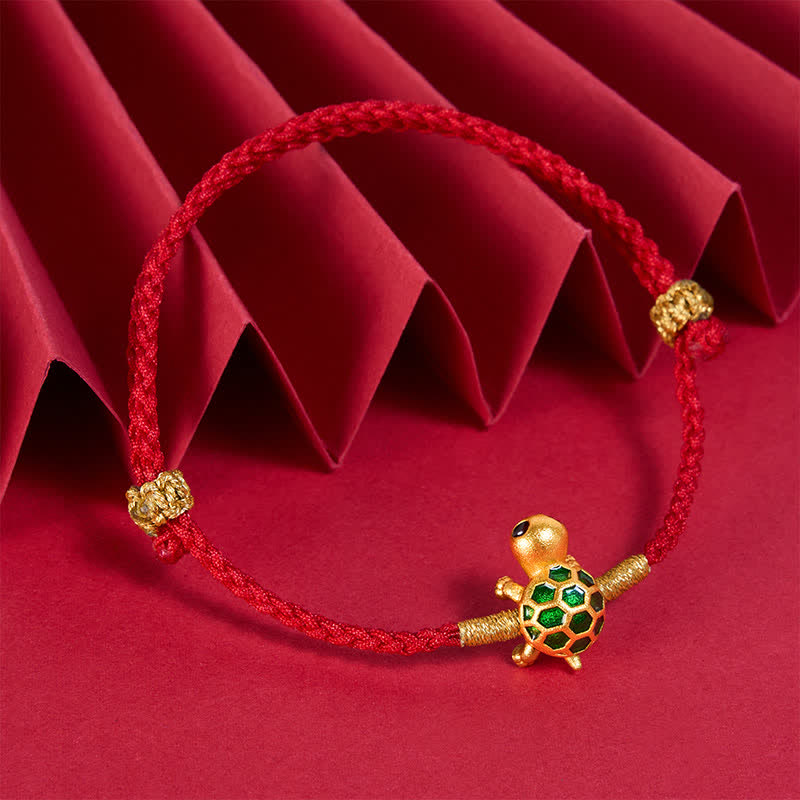 Buddha Stones Bracelet porte-bonheur en forme de tortue rouge tressée - image 2