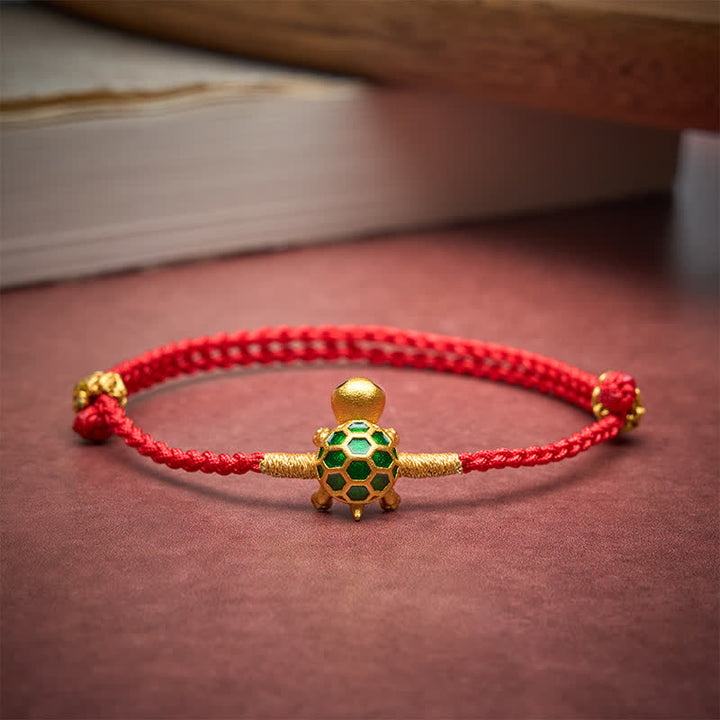 Buddha Stones Bracelet porte-bonheur en forme de tortue rouge tressée - image 3