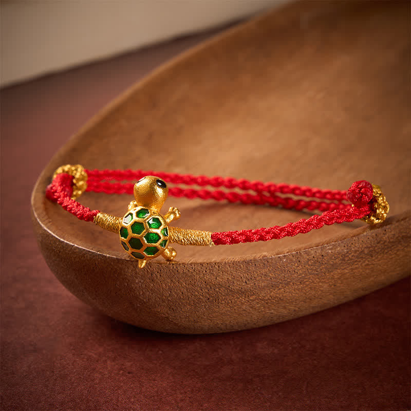 Buddha Stones Bracelet porte-bonheur en forme de tortue rouge tressée - image 1
