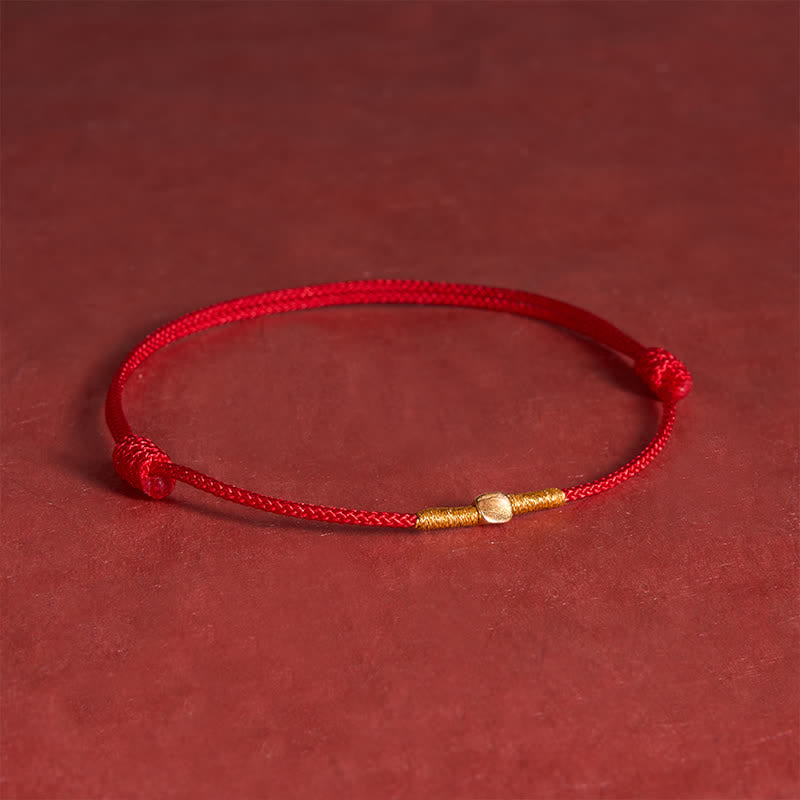 Buddha Stones Bracelet de protection en argent sterling 925 avec perle dorée et corde tressée - Rouge (Tour de poignet : 16-18 cm) - image 0