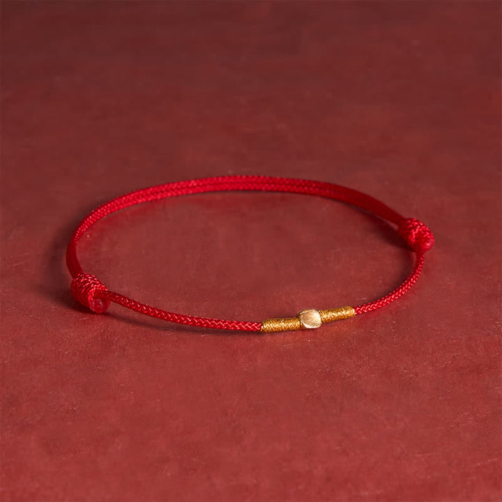 Buddha Stones Bracelet de protection en argent sterling 925 avec perle dorée et corde tressée - Rouge (Tour de poignet : 16-18 cm) - image 0