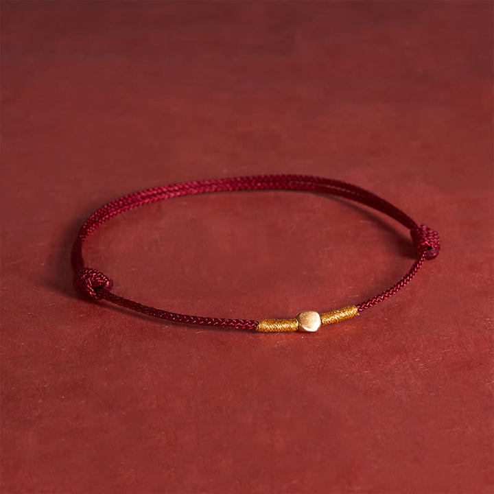 Buddha Stones Bracelet de protection en argent sterling 925 avec perle dorée et corde tressée - Rouge foncé (Tour de poignet : 16-18 cm) - image 3