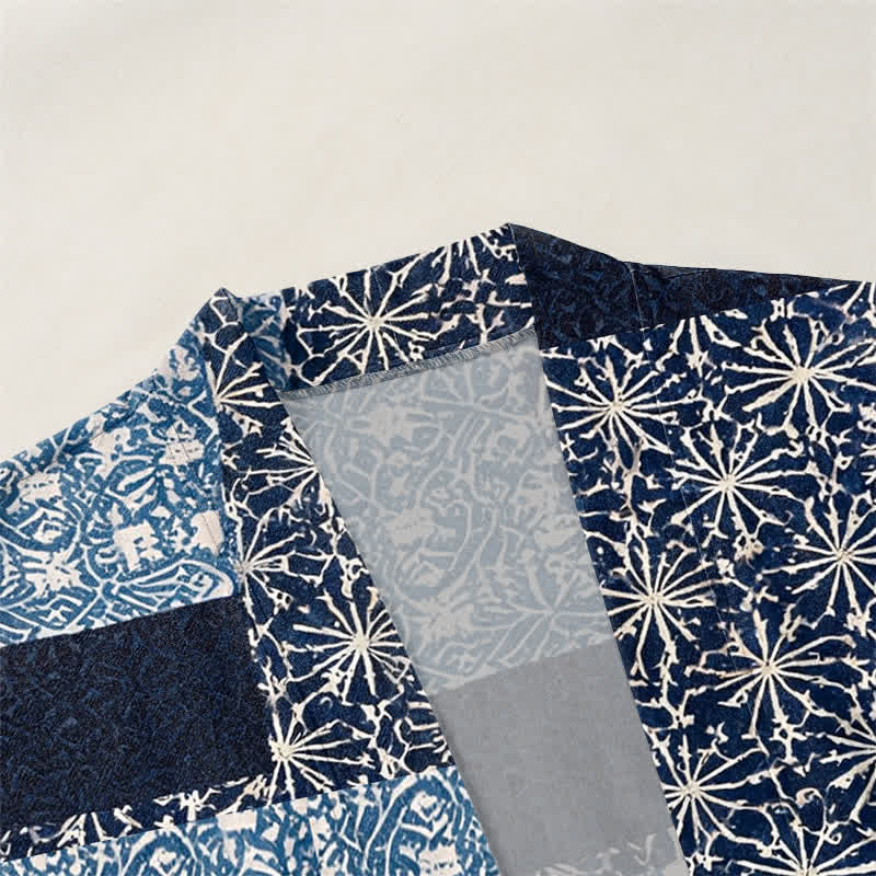 Buddha Stones Kimono pour homme en patchwork de coton à motif géométrique, ouvert sur le devant - image 3