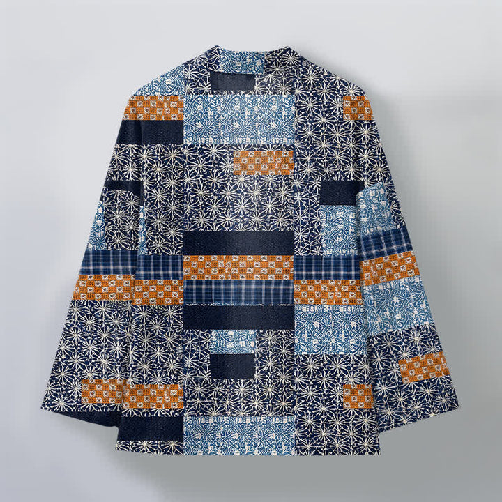 Buddha Stones Kimono pour homme en patchwork de coton à motif géométrique, ouvert sur le devant - image 2
