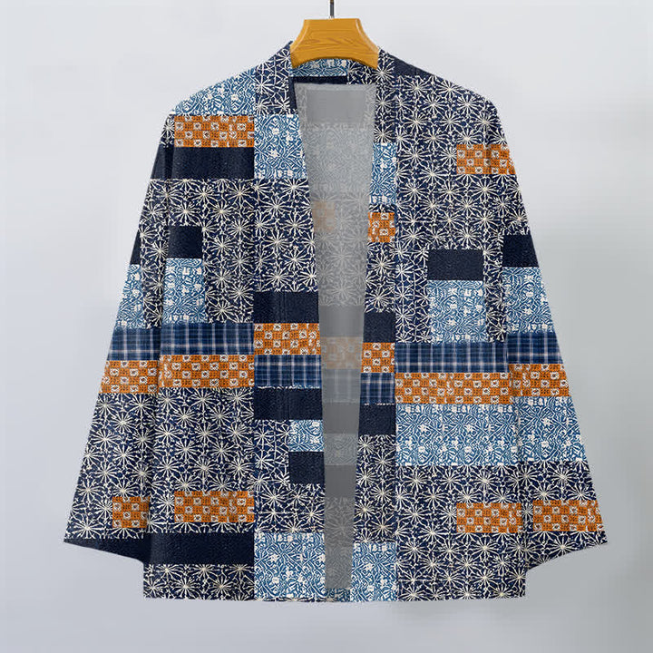 Buddha Stones Kimono pour homme en patchwork de coton à motif géométrique, ouvert sur le devant - image 1