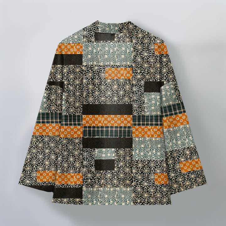 Buddha Stones Kimono pour homme en patchwork de coton à motif géométrique, ouvert sur le devant - image 8