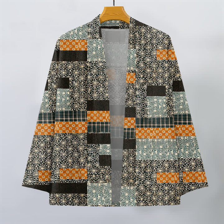 Buddha Stones Kimono pour homme en patchwork de coton à motif géométrique, ouvert sur le devant - image 7