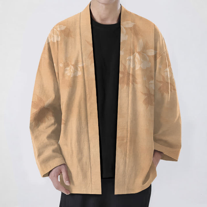 Buddha Stones Kimono pour homme en coton à motif floral discret, ouvert sur le devant - Tanné - US/UK/AU48，EU58 (4XL) - image 0