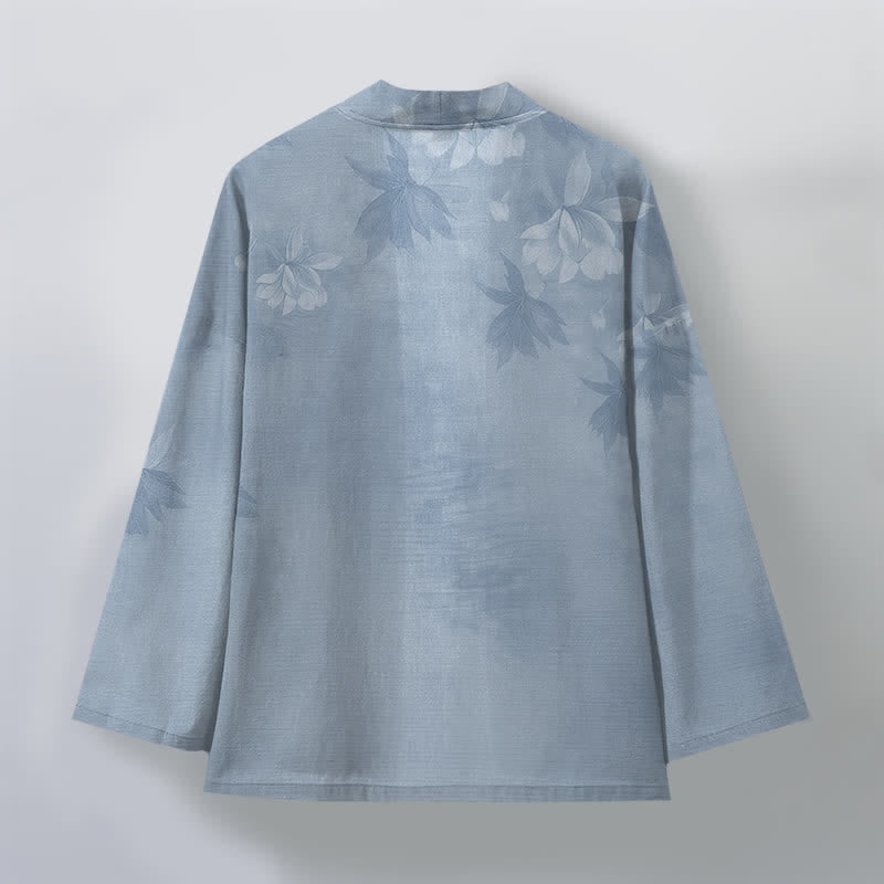 Buddha Stones Kimono pour homme en coton à motif floral discret, ouvert sur le devant - image 8