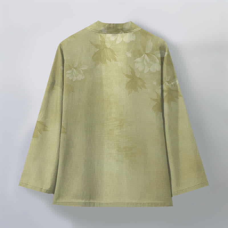 Buddha Stones Kimono pour homme en coton à motif floral discret, ouvert sur le devant - image 11