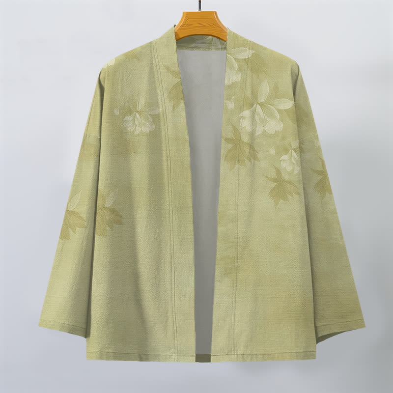 Buddha Stones Kimono pour homme en coton à motif floral discret, ouvert sur le devant - image 10