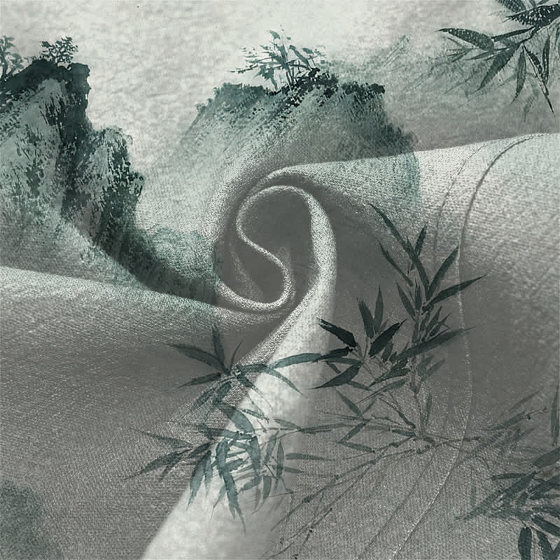 Buddha Stones Kimono pour homme à motif paysage de montagnes de bambous et d'encre de coton, ouvert sur le devant - image 5