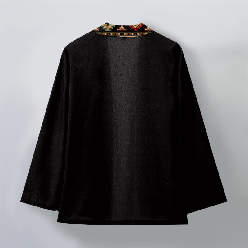 Buddha Stones Kimono pour homme en coton à motif géométrique tribal et à devant ouvert - image 2