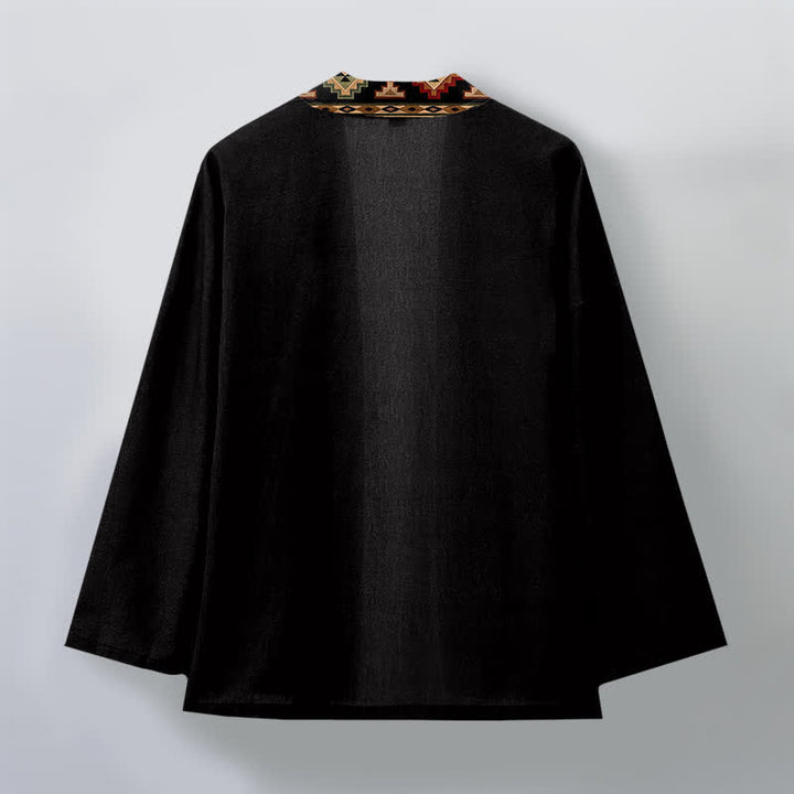 Buddha Stones Kimono pour homme en coton à motif géométrique tribal et à devant ouvert - image 2