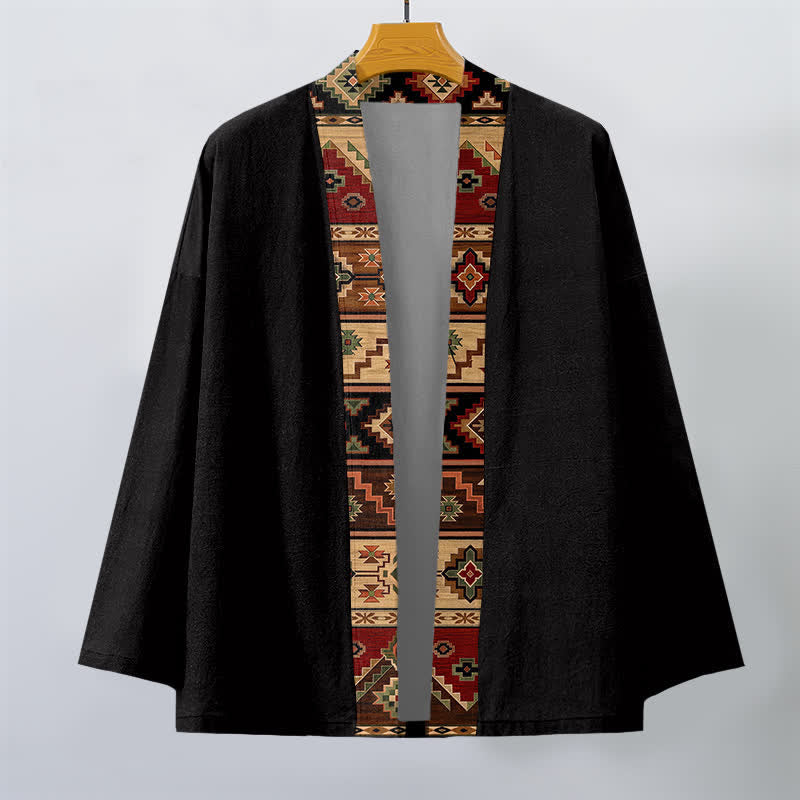 Buddha Stones Kimono pour homme en coton à motif géométrique tribal et à devant ouvert - image 1