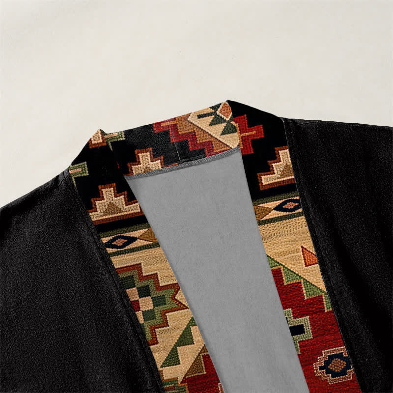 Buddha Stones Kimono pour homme en coton à motif géométrique tribal et à devant ouvert - image 3