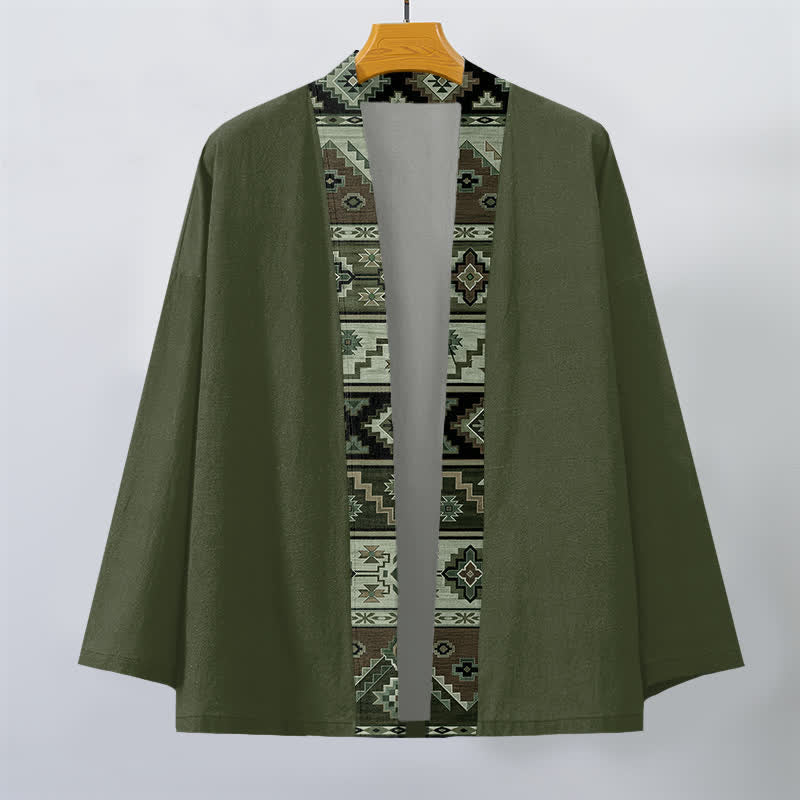 Buddha Stones Kimono pour homme en coton à motif géométrique tribal et à devant ouvert - image 7
