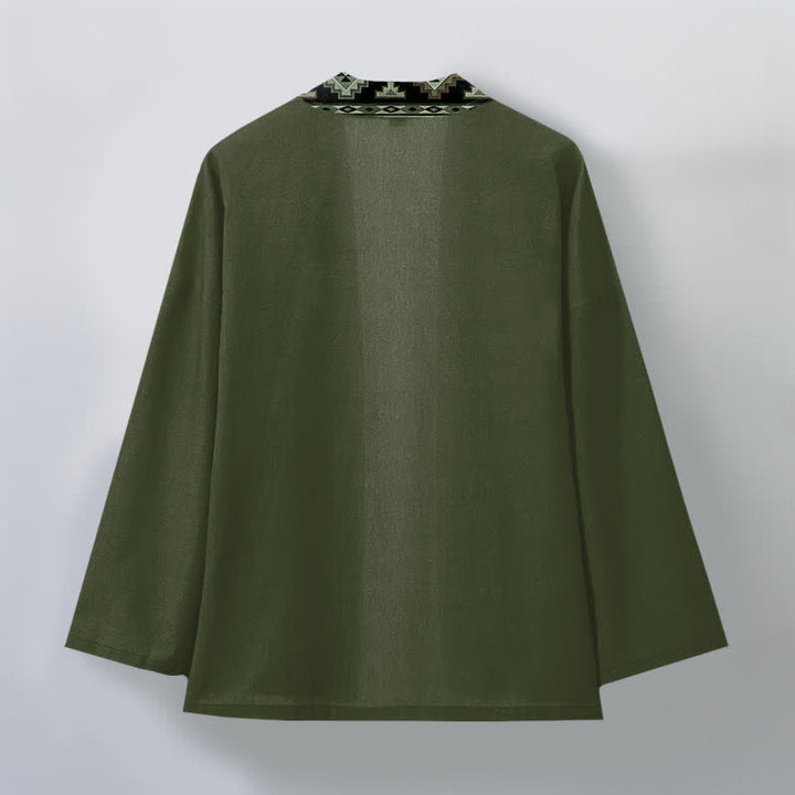 Buddha Stones Kimono pour homme en coton à motif géométrique tribal et à devant ouvert - image 8