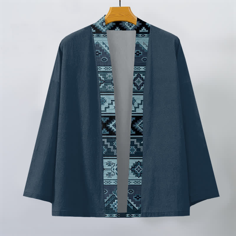 Buddha Stones Kimono pour homme en coton à motif géométrique tribal et à devant ouvert - image 10
