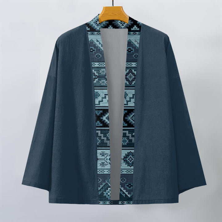 Buddha Stones Kimono pour homme en coton à motif géométrique tribal et à devant ouvert - image 10