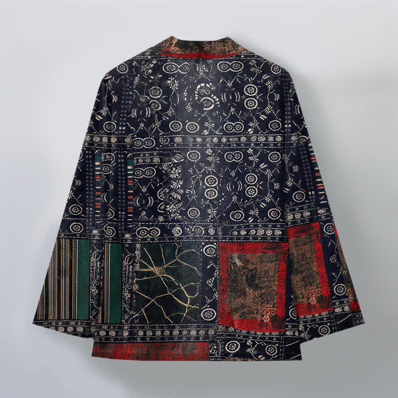 Buddha Stones Kimono pour homme en coton à motif patchwork géométrique tribal ouvert sur le devant - image 2