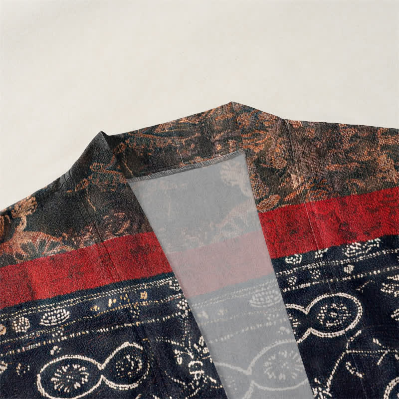 Buddha Stones Kimono pour homme en coton à motif patchwork géométrique tribal ouvert sur le devant - image 3