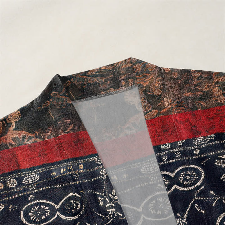 Buddha Stones Kimono pour homme en coton à motif patchwork géométrique tribal ouvert sur le devant - image 3