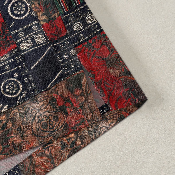 Buddha Stones Kimono pour homme en coton à motif patchwork géométrique tribal ouvert sur le devant - image 4