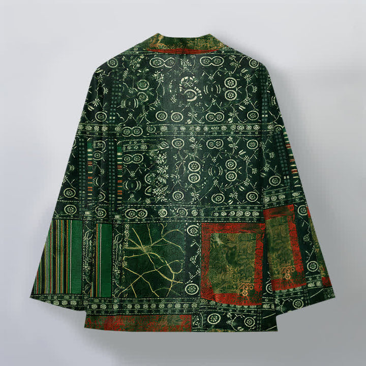 Buddha Stones Kimono pour homme en coton à motif patchwork géométrique tribal ouvert sur le devant - image 8