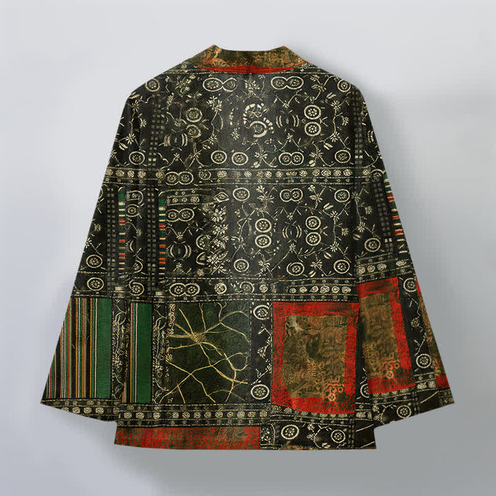 Buddha Stones Kimono pour homme en coton à motif patchwork géométrique tribal ouvert sur le devant - image 11