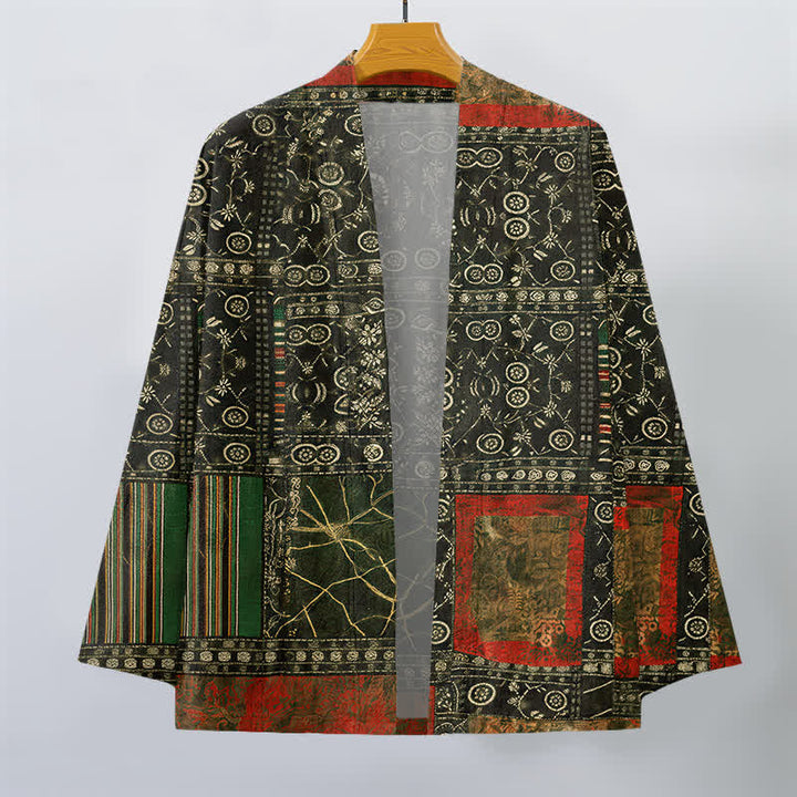 Buddha Stones Kimono pour homme en coton à motif patchwork géométrique tribal ouvert sur le devant - image 10