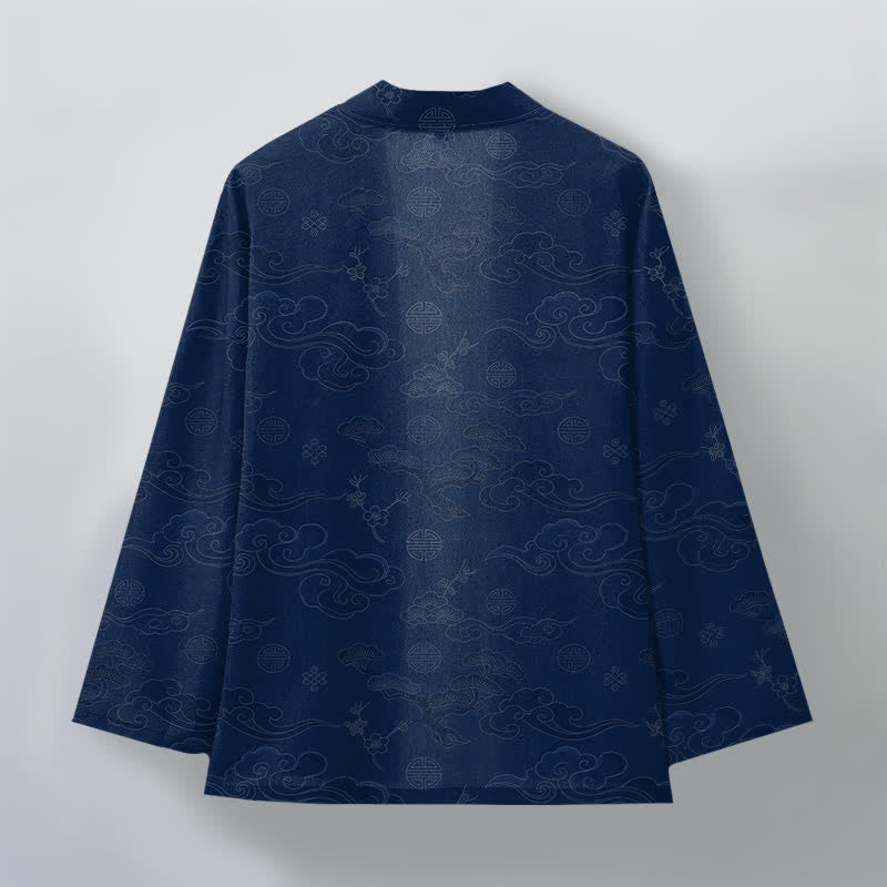 Buddha Stones Kimono pour homme en coton à motif de nuages ​​porte-bonheur, ouvert sur le devant - image 2