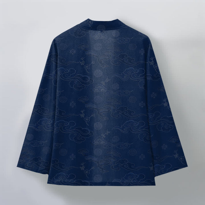 Buddha Stones Kimono pour homme en coton à motif de nuages ​​porte-bonheur, ouvert sur le devant - image 2
