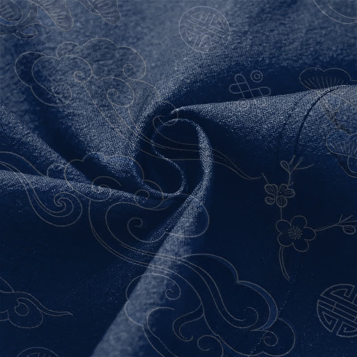 Buddha Stones Kimono pour homme en coton à motif de nuages ​​porte-bonheur, ouvert sur le devant - image 5