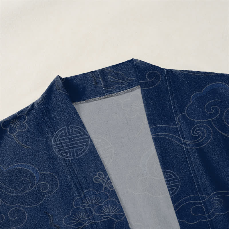 Buddha Stones Kimono pour homme en coton à motif de nuages ​​porte-bonheur, ouvert sur le devant - image 3