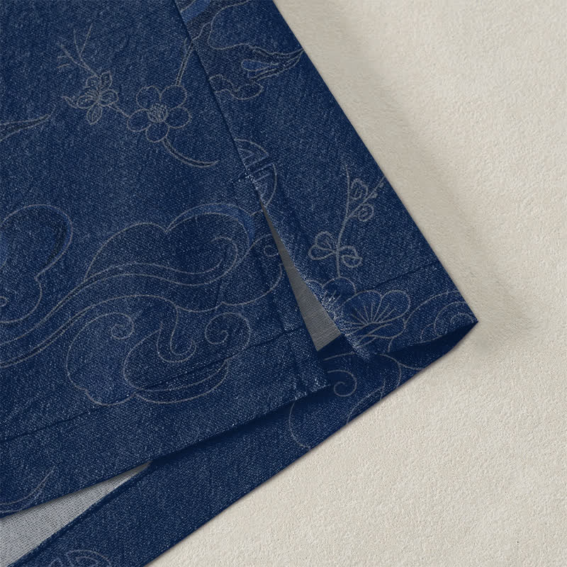 Buddha Stones Kimono pour homme en coton à motif de nuages ​​porte-bonheur, ouvert sur le devant - image 4