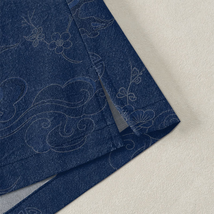 Buddha Stones Kimono pour homme en coton à motif de nuages ​​porte-bonheur, ouvert sur le devant - image 4