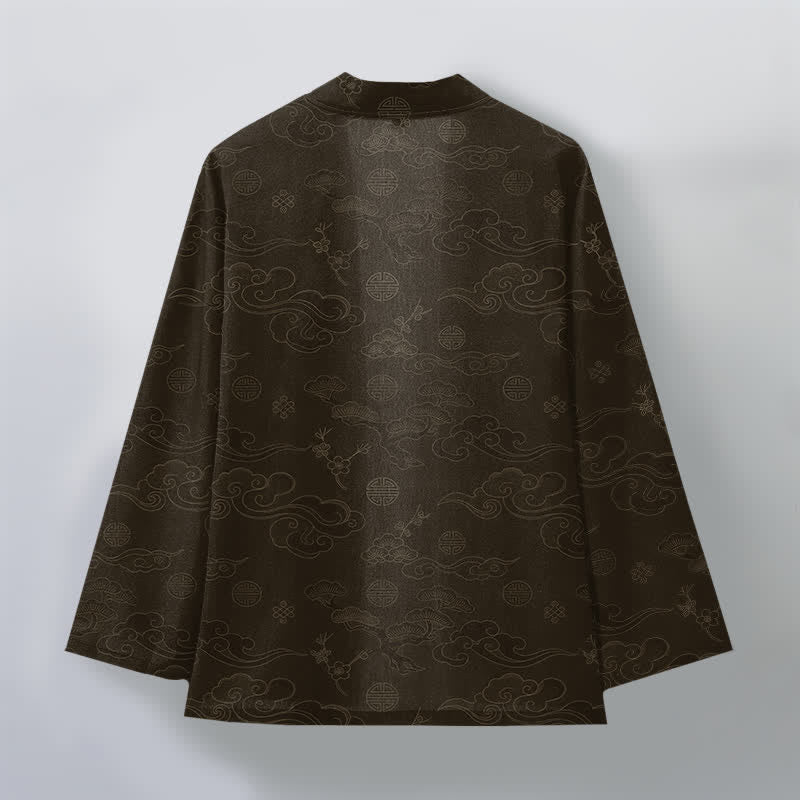 Buddha Stones Kimono pour homme en coton à motif de nuages ​​porte-bonheur, ouvert sur le devant - image 8