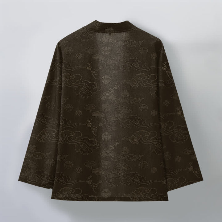 Buddha Stones Kimono pour homme en coton à motif de nuages ​​porte-bonheur, ouvert sur le devant - image 8
