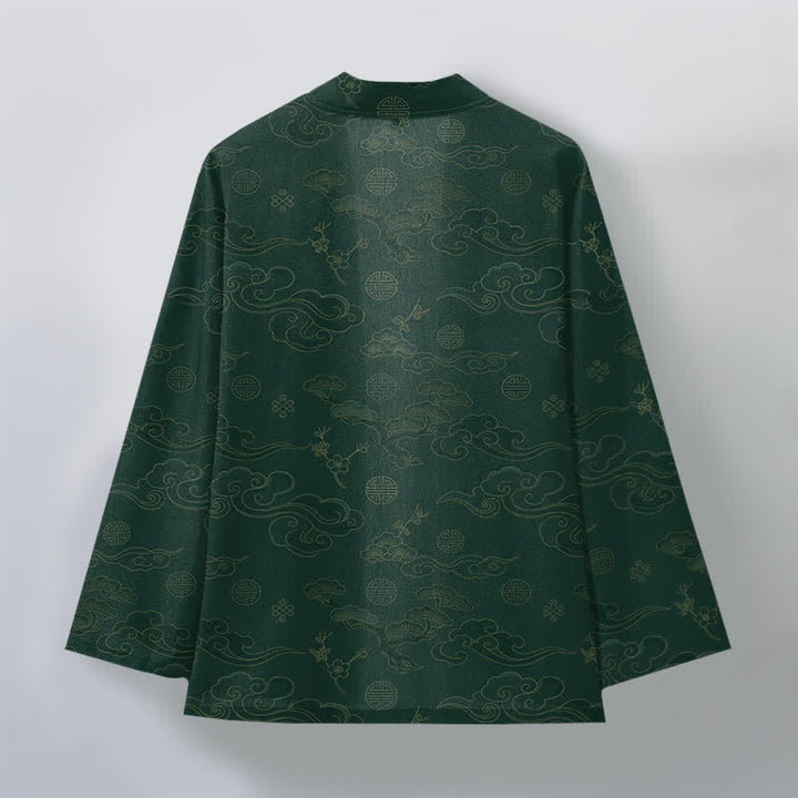 Buddha Stones Kimono pour homme en coton à motif de nuages ​​porte-bonheur, ouvert sur le devant - image 11