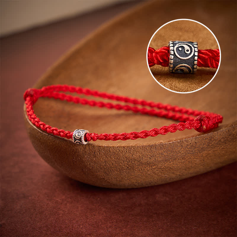 Buddha Stones Bracelet de cheville de protection Yin Yang en argent sterling 925 avec cordon noir et rouge - Cordon rouge - Circonférence du bracelet de cheville : 6,3–10,2 po (16–26 cm) - image 0