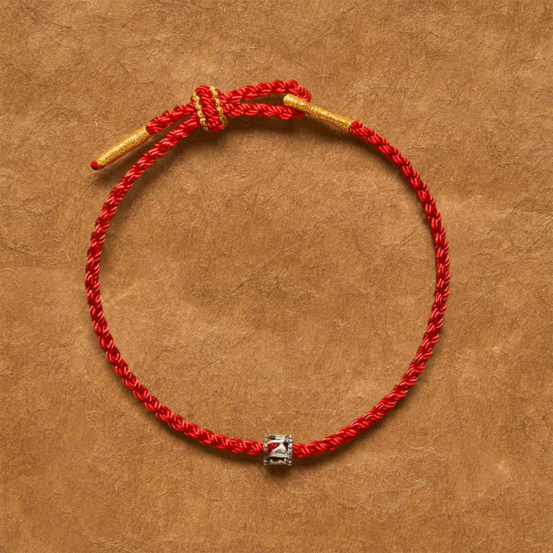 Buddha Stones Bracelet minimaliste de protection Om Mani Padme Hum en argent sterling 925 avec cordon noir et rouge - image 1