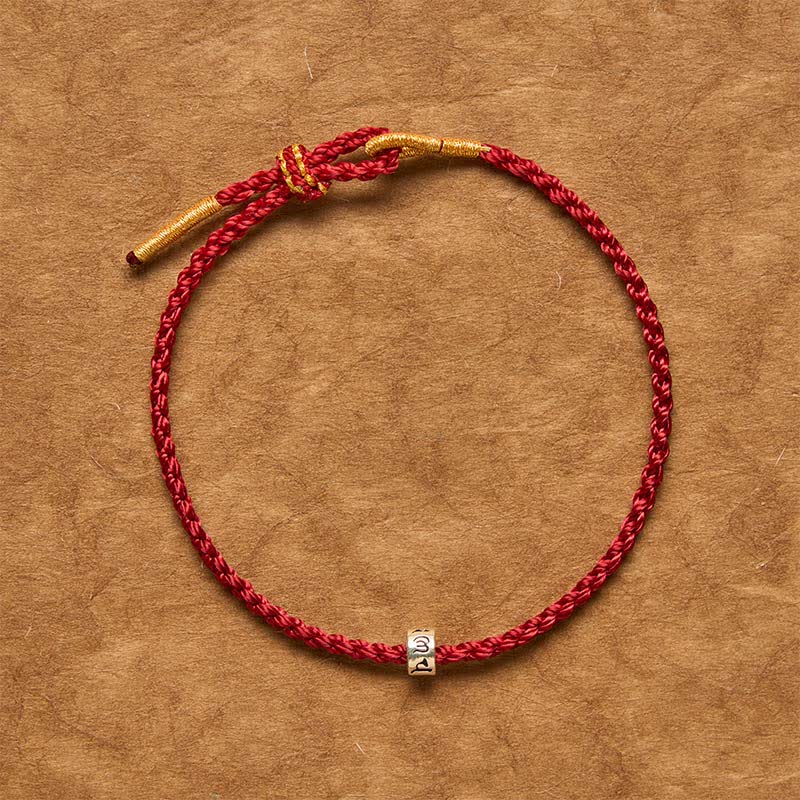 Buddha Stones Bracelet minimaliste Om Mani Padme Hum en argent sterling 925 avec cordon noir et rouge - image 1