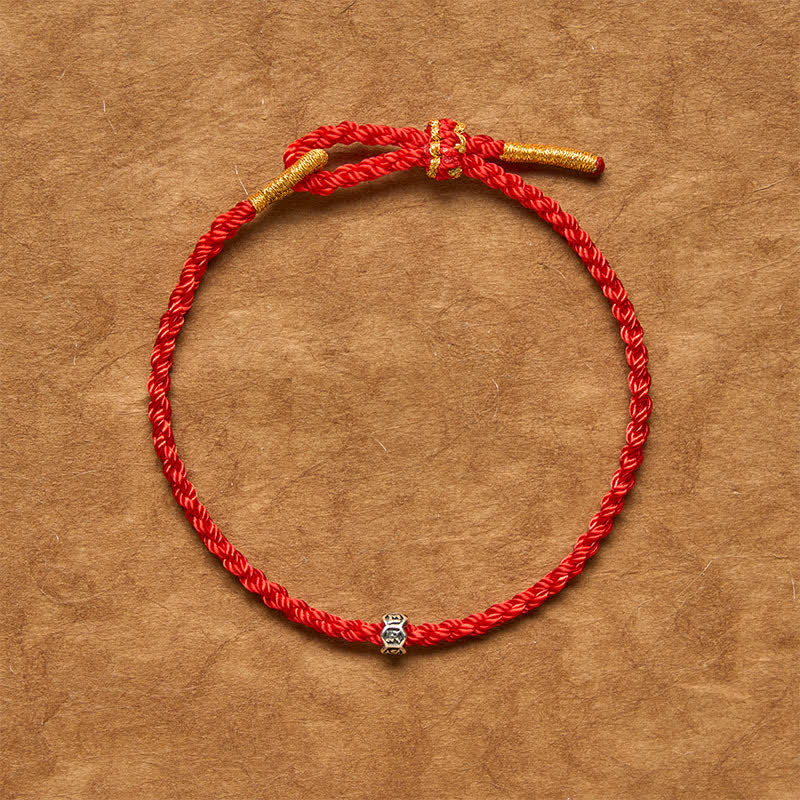 Buddha Stones Bracelet porte-bonheur Om Mani Padme Hum en argent sterling 925, avec cordon noir et rouge - image 1