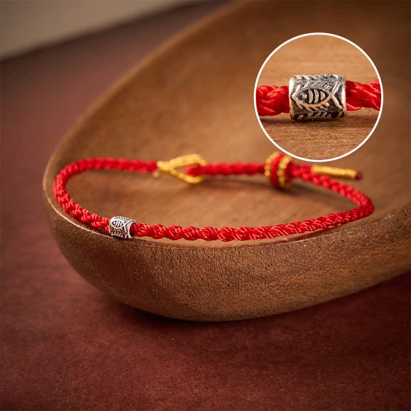 Buddha Stones Bracelet de protection en argent sterling 925 avec fil rouge représentant une carpe koï - Cordon rouge - 5,5–6,3 pouces (14–16 cm) - image 0